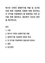 특수아 가족의 생애주기별 역할 및 요구와 이에 따른 지원체계 유형에 대해 정리하고, 각 주기별 지원체계가 왜 장애아와 가족 모두를 위해 필요하고, 중요한지 자신의 생각을 제시하시오.-1