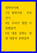 철학의이해 ) 1강 철학이란  무엇인가 4강 우리가 정말 사랑했을까 6강 대중 문화는 정말 대중의 문화일까-1