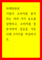 마케팅원론 기업이 소비자를 분석하는 여러 가지 요소를 설명하고 소비자를 잘 분석하여 성공을 거둔 사례 2가지를 작성하시오-1