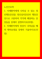 노인간호학 치매환자에게 나타날 수 있는 정신행동증상을 정신심리증상과 행동증상으로 구분하여 각각에 해당하는 증상들을 상세히 설명하시오 치매환자에게 망상이 나타났을 때의 대처요령을 상세히 기술하시오-1