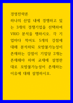 경영전략론 ) 하나의 산업 내에 경쟁하고 있는 3개의 경쟁기업을 선택하여 VRIO 분석을 행하시오-1