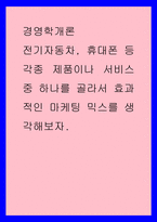 경영학개론 ) 전기자동차, 휴대폰 등 각종 제품이나 서비스 중 하나를 골라서 효과적인 마케팅 믹스를 생각해보자-1
