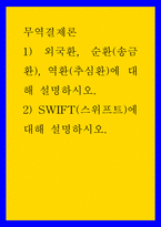 무역결제론 ) 1) 외국환, 순환(송금환), 역환(추심환)에 대해 설명하시오 2) SWIFT(스위프트)에 대해 설명하시오-1