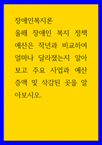 장애인복지론 ) 올해 장애인 복지 정책 예산은 작년과 비교하여 얼마나 달라졌는지 알아보고 주요 사업과 예산 증액 및 삭감된 곳을 알아보시오-1