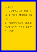 식물의학 ) 1 식물병원세균의 형태, 구조 및 기능을 설명하라 2 식물바이러스의 감염(침입)과 증식의 과정을 설명하라-1