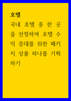 호텔 ) 국내 호텔 중 한 곳을 선정하여 호텔 수익 증대를 위한 패키지 상품 하나를 기획하기-1
