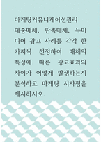 2마케팅커뮤니케이션관리 ) 대중매체, 판촉매체, 뉴미디어 광고 사례를 각각 한 가지씩 선정하여 매체의 특성에 따른 광고효과의 차이가 어떻게 발생하는지 분석하고 마케팅 시사점을 제시하시오-1