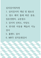 심리검사및측정 ) 검사의 신뢰도, 타당도, 심리검사의 개념 및 필요성, 한국판 아동용 웩슬러 지능검사, MBTI 성격유형검사, 점수 해석 틀에 따른 분류, 집중경향치, 규준점수, 홀랜드 검사-1