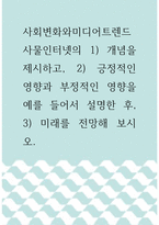 사회변화와미디어트렌드 ) 사물인터넷의 1) 개념을 제시하고, 2) 긍정적인 영향과 부정적인 영향을 예를 들어서 설명한 후, 3) 미래를 전망해 보시오8-1