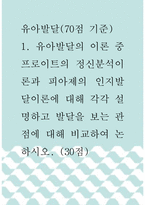 유아발달 ) 유아발달의 이론 중 프로이트의 정신분석이론과 피아제의 인지발달이론에 대해 각각 설명하고 발달을 보는 관점에 대해 비교하여 논하시오-1