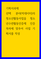 기획서과제 ) 선택 분야(빅데이터)의 청소년활동사업을 청소년수련활동인증제 인증목차에 맞추어 사업 기획서를 작성-1