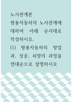 노사관계론 ) 쌍용자동차의 노사관계에 대하여 아래 순서대로 작성하시오 쌍용자동차의 창업과, 성공, 쇠망의 과정을 연대순으로 설명하시오-1