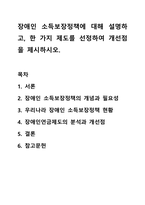 장애인 소득보장정책에 대해 설명하고, 한 가지 제도를 선정하여 개선점을 제시하시오. 장애인복지론-1
