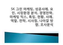 SK 그린 마케팅, 성공사례, 요인, 시장환경 분석, 경영전략, 마케팅 믹스, 특징, 현황, 사례, 역할, 전략, 시사점, 나아갈 방향, 조사분석-1
