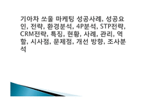 기아차 쏘울 마케팅 성공사례, 성공요인, 전략, 환경분석, 4P분석, STP전략, CRM전략, 특징, 현황, 사례, 관리, 역할, 시사점, 문제점, 개선 방향, 조사분석-1
