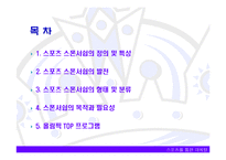 스포츠 스폰서쉽 정의, 특징, 발전, 형태, 분류, 목적, 필요성, 올림픽 TOP 프로그램, 구성, 마케팅 분석, 배경, 현황, 영향, 관리, 역할, 기법, 시사점-2