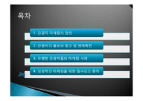 관광지 마케팅 정의, 관광지 홍보, 광고, 판매촉진, 서비스 차별과, VIP 고객관리, 성공한 관광지의 마케팅, 필수요소, 관광지 광고, 특징, 현황, 관리, 분석-2