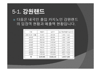 도박 정의, 특징, 카지노의 정의, 카지노의 영향, 국내 카지노 사례, 강원랜드, 라스베가스, 마카오, 변화, 특징, 현황, 사례, 관리, 역할, 기법, 시사점, 조사분석-16