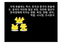 국제 환율제도 역사, 한국과 중국의 환율제도, 중국의 위안화 절상 과정, 위안화 절상이 한국경제에 미치는 영향, 특징, 현황, 관리, 역할, 시사점, 조사분석-1
