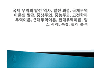 국제 무역의 발전 역사, 발전 과정, 국제무역 이론의 발전, 중상주의, 중농주의, 고전학파무역이론, 근대무역이론, 현대무역이론, 딩스 사례, 특징, 관리 분석-1