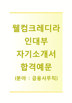 (웰컴크레디라인대부자기소개서 + 면접기출문제) 웰컴크레디라인대부(금융사무직) 자기소개서 합격예문 [웰컴크레디라인대부자소서웰컴금융그룹웰컴론]-1