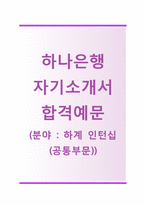 (하나은행자기소개서 + 면접기출문제) 하나은행(하계인턴십공통부문) 자기소개서 합격예문 [하나은행자소서하나은행인턴채용하계인턴]-1