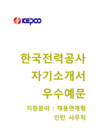 (한국전력공사자기소개서 + 면접기출문제) 한국전력공사(채용연계형인턴사무직) 자기소개서 우수예문 [한국전력공사자소서인턴사원채용첨삭항목]-1