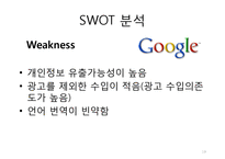 Google 구글 기업분석과 SWOT분석및 구글 경영전략과 성공요인분석및 구글의 문제점과 대안제안 PPT-19