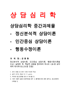 상담심리학-정신분석적 상담이론, 인간중심 상담이론, 행동수정이론을 비교·설명한 후, 상담심리학 핵심적 내용을 정리하여 하나의 [표]로 요약하여 제시하시오.-상담심리학 공통형 중간과제물 -1