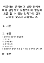 영유아의 음성언어 발달 단계에 대해 설명하고 음성언어에 발달에 도움 될 수 있는 양육자의 실제 사례를 찾아서 제출하시오.-1