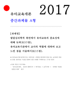 유아교육개론A형 2017-발달심리학적 측면에서 유아교육의 중요성에 대해 논하고, 유아교육기관에서 교사의 역할에 대하여 보고 느낀 점을 서술하시오. 유아교육개론A형 2017학년도 1학기 중간과제물 (유아교육의 중요성,유아교육기관에서 교사의 역할)-1