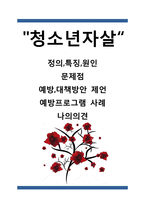 청소년자살 정의,특징,원인,문제점연구과 청소년자살 예방프로그램 사례와 청소년자살 예방,대책방안제언과 나의의견정리-1