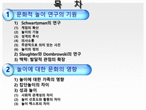 문화적 놀이 연구의 기원 Schwartzman의 연구 게임의 확산 놀이의 기능 성격의 투-2