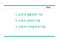 간호학 노화이론 생물학적 이론 심리적 이론 사회문화적 이론-2